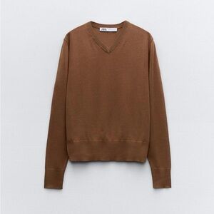 Zara Brown Fine Knit v-neck Long Sleeve